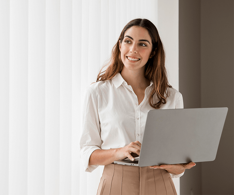 Woman working on laptop